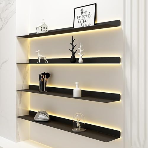 SGKOMN Schwebendes Ausstellungsregal mit eingebautem beleuchtetem LED-Licht und unsichtbaren Halterungen, an der Wand montiertes, lichtemittierendes Bücherregal aus Metall, 2er-Set Wa(60cm /26in) von SGKOMN