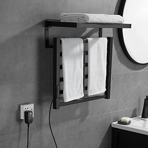 SGKOMN Wandmontierter Handtuchheizkörper mit gefaltetem Ablagefach, elektrisch beheizter Handtuchhalter aus Aluminium mit Timer-Thermostat und Handtuchwärmer für Badezimmer, Black SGKOMN Wandmontierter Handtuchheizkörper mit gefaltetem Ablagefach, elektrisch beheizter Handtuchhalter aus Aluminium mit Timer-Thermostat und Handtuchwärmer für Badezimmer, Black von SGKOMN