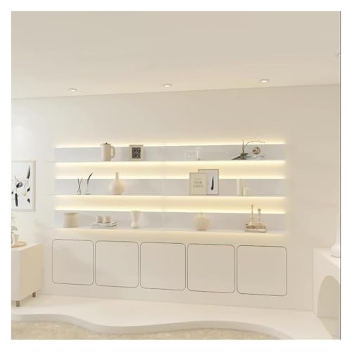 SGKOMN Weißes Wandregal mit eingebautem beleuchtetem LED-Warmlicht, schwebende, lichtemittierende Metallregale zur Aufbewahrung/Ausstellung(White 60x15x15cm) von SGKOMN