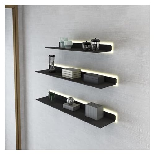 Schwebendes Regal, Wandmontage, integriertes LED-Licht, Wandmontiertes, lichtemittierendes Metallregal, kreatives Metall-Präsentationsregal für Eingangsbereich, Bar, Arbeitsplat(Black 80x20x6cm) von SGKOMN