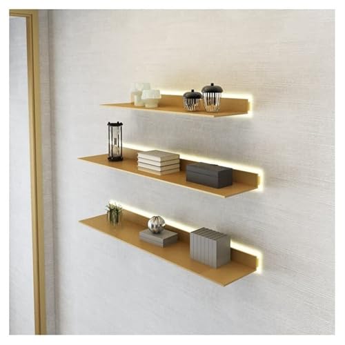 Schwebendes Regal, Wandmontage, integriertes LED-Licht, Wandmontiertes, lichtemittierendes Metallregal, kreatives Metall-Präsentationsregal für Eingangsbereich, Bar, Arbeitsplat(Gold 80x20x6cm) von SGKOMN