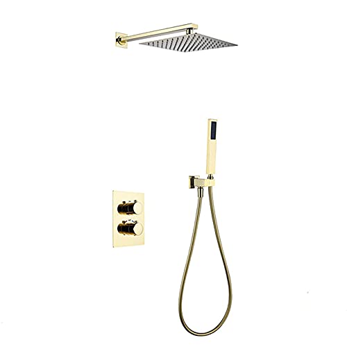 Thermostatisches Duschsystem, verdecktes Duscharmatur-Set mit Handbrause und 10-Zoll-Regenduschkopf, Dusch-Kombi-Set, verstellbares modernes Wannen- und Duschverkleidungss(Gold) von SGKOMN