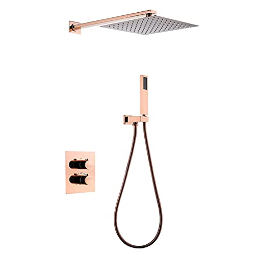 Thermostatisches Duschsystem, verdecktes Duscharmatur-Set mit Handbrause und 10-Zoll-Regenduschkopf, Dusch-Kombi-Set, verstellbares modernes Wannen- und Duschverkleidungss(Rose Gold) von SGKOMN