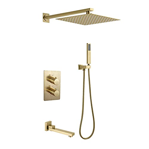 Thermostatisches Regenduschsystem, Mischbatterie-Sets, Dreifachfunktions-Duschkombinationsset mit Duschkopf, Handbrause, eingebetteter Box, Badewannenarmatur(10inch) von SGKOMN