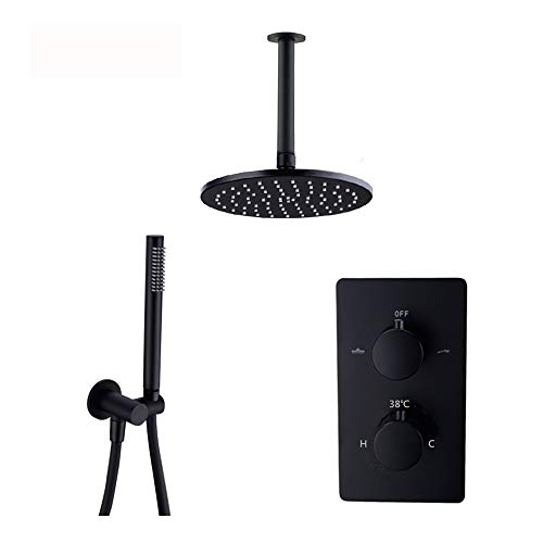 Verdecktes Duschsystem, Messing-Duscharmatur, Thermostat-Mischbatterie, Duschset mit Top-Sprüh-Regenbrause, Handbrause, Deckenmontage(10Inch) von SGKOMN