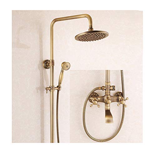 Vintage Luxus Badezimmer Duschmischer Wandmontage Duscharmatur Set Duschsystem Enthält Regenduschkopf, Handbrause, Badewannenarmatur, Antikmessing,A(A) von SGKOMN