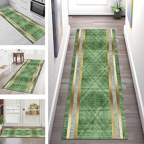 Läufer Teppich Flur Küche Waschbar rutschfest Küchenläufer Meterware 40X180CM Grün Gold Braun Lang Teppichläufer Teppichmatte Dauerhaft für Korridor Wohnzimmer Schlafzimmer Anpassbar Modern Läufer von SGLGSTORE