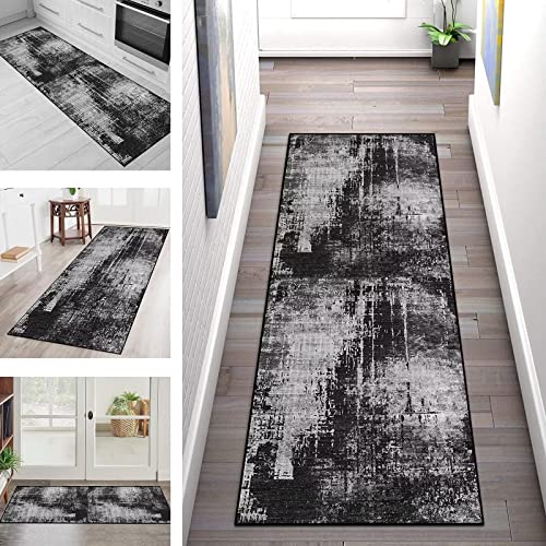 Läufer Teppich Lang Flur Küche Grau Schwarz rutschfest Waschbar Küchenläufer Teppichmatten 70X300CM Polyester Korridor Teppichläufer Flur Wohnzimmer Schlafzimmer Küchenteppich Breite 40cm – 120cm von SGLGSTORE