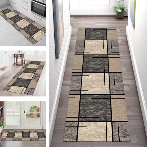Läufer Teppich Lang Flur Küche Rutschfest Waschbar Küchenläufer Teppichmatten 100X400CM Khaki Polyester Abstrakt Teppichläufer Wohnzimmer Schlafzimmer Polyester Eingangsmatte Meterware Küchenteppich von SGLGSTORE