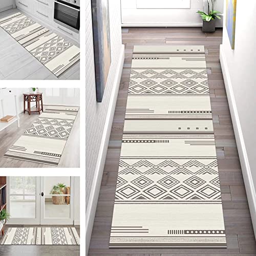 Läufer Teppich Lang Flur Küche Rutschfest Waschbar Küchenläufer Teppichmatten 50X180CM Beige Marokko Teppichläufer Wohnzimmer Schlafzimmer Polyester Eingangsmatte Meterware Küchenteppich Flurläufer von SGLGSTORE