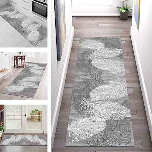 Läufer Teppich Lang Flur Küche rutschfest Waschbar Korridor Teppichmatten 60X120CM Grau Küchenläufer Asbtrakt Polyester Teppichläufer Eingang Schlafzimmer Meterware Wohnzimmer Flurläufer Anpassbar von SGLGSTORE