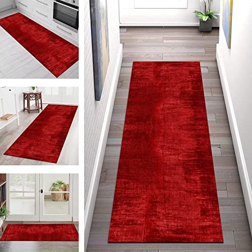 Läufer Teppich Lang Flur rutschfest Waschbar Küche Korridor Teppichläufer Rot 100X350CM Modern 3D Teppichmatten Küchenläufer Wohnzimmer Schlafzimmer Kinderzimmer Badezimmer Küchenteppich Flurläufer von SGLGSTORE