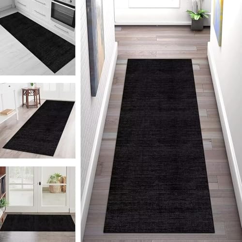 Läufer Teppich Lang Flur rutschfest Waschbar Küche Korridor Teppichläufer Schwarz Dunkelgrau 40X120CM Teppichmatten Küchenläufer Wohnzimmer Kinderzimmer Esszimmer Anpassbare Küchenteppich Meterware von SGLGSTORE