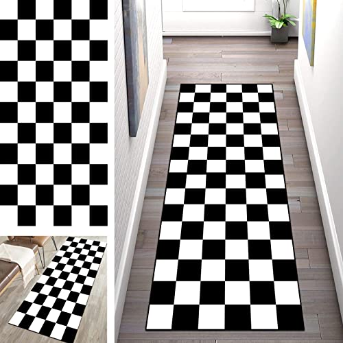 SGLGSTORE Läufer Teppich Flur rutschfeste 3D Schwarz Weiss Küchenläufer, Polyester Korridor Teppich für Küche Wohnzimmer Schlafzimmer Breite 60/70/ 80/90/ 100/ 110cm (Color : A, Size : 70x150cm) von SGLGSTORE