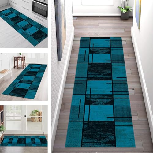 SGLGSTORE Teppich Läufer Flur Küche rutschfest Waschbar Schmutzfangmatte 100X240CM Teppichläufer Kücheläufer Cyan Schwarz Teppichmatte Meterware Wohnzimmer Schlafzimmer Flurteppich Schmutzfangteppich SGLGSTORE Teppich Läufer Flur Küche rutschfest Waschbar Schmutzfangmatte 100X240CM Teppichläufer Kücheläufer Cyan Schwarz Teppichmatte Meterware Wohnzimmer Schlafzimmer Flurteppich Schmutzfangteppich von SGLGSTORE