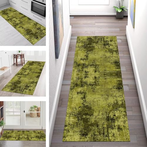 SGLGSTORE Teppich Läufer Flur Küche rutschfest Waschbar Schmutzfangmatte 100X300CM Teppichläufer Kücheläufer Gelbgrün Teppichmatte Wohnzimmer Schlafzimmer Flurteppich Schmutzfangteppich von SGLGSTORE