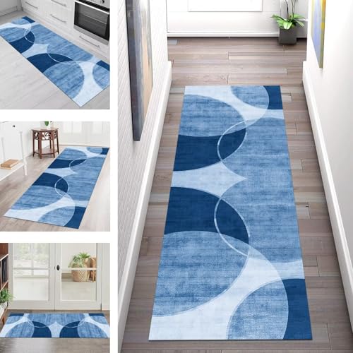 SGLGSTORE Teppich Läufer Flur Küche rutschfest Waschbar Schmutzfangmatte 100X350CM Teppichläufer Kücheläufer Blau Teppichmatte Wohnzimmer Schlafzimmer Esszimmer Flurteppich Schmutzfangteppich von SGLGSTORE