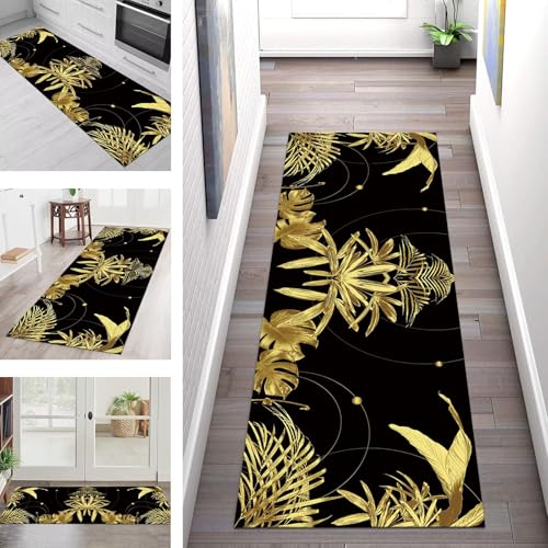 SGLGSTORE Teppich Läufer Flur Küche rutschfest Waschbar Schmutzfangmatte 100X350CM Teppichläufer Kücheläufer Schwarz Gelb Braun Teppichmatte Meterware Wohnzimmer Schlafzimmer Schmutzfangteppich von SGLGSTORE