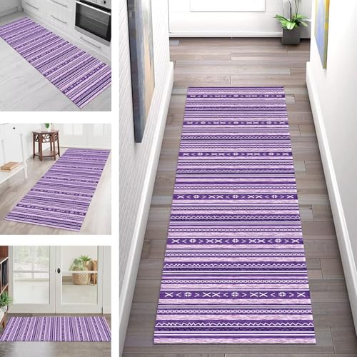 SGLGSTORE Teppich Läufer Flur Küche rutschfest Waschbar Schmutzfangmatte 100X400CM Teppichläufer Küchenläufer Teppichmatten Violett Weiß Schwarz Wohnzimmer Schlafzimmer Meterware Schmutzfangteppich von SGLGSTORE