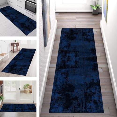 SGLGSTORE Teppich Läufer Flur Küche rutschfest Waschbar Schmutzfangmatte 100X500CM Teppichläufer Kücheläufer Blau Schwarz Teppichmatte Wohnzimmer Schlafzimmer Esszimmer Flurteppich Schmutzfangteppich von SGLGSTORE
