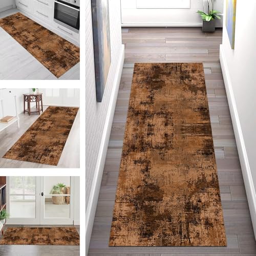SGLGSTORE Teppich Läufer Flur Küche rutschfest Waschbar Schmutzfangmatte 110X300CM Teppichläufer Kücheläufer Braun Schwarz Teppichmatte Wohnzimmer Schlafzimmer Flurteppich Schmutzfangteppich von SGLGSTORE