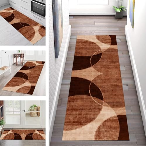 SGLGSTORE Teppich Läufer Flur Küche rutschfest Waschbar Schmutzfangmatte 110X450CM Teppichläufer Kücheläufer Braun Rot Teppichmatte Wohnzimmer Schlafzimmer Esszimmer Flurteppich Schmutzfangteppich von SGLGSTORE