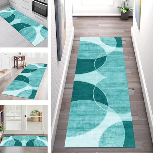 SGLGSTORE Teppich Läufer Flur Küche rutschfest Waschbar Schmutzfangmatte 110X450CM Teppichläufer Kücheläufer Cyan Teppichmatte Wohnzimmer Schlafzimmer Esszimmer Flurteppich Schmutzfangteppich von SGLGSTORE