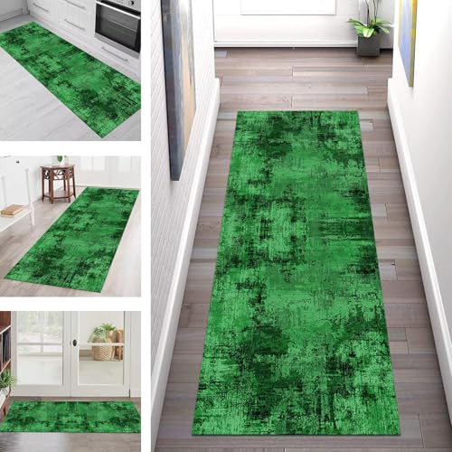 SGLGSTORE Teppich Läufer Flur Küche rutschfest Waschbar Schmutzfangmatte 110X450CM Teppichläufer Kücheläufer Dunkelgrün Teppichmatte Wohnzimmer Schlafzimmer Flurteppich Schmutzfangteppich von SGLGSTORE