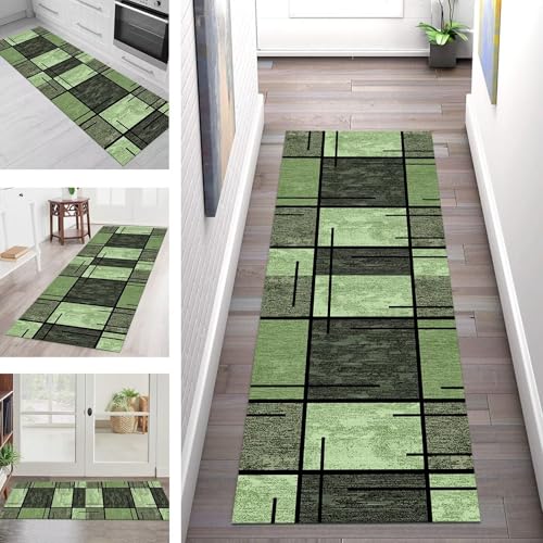 SGLGSTORE Teppich Läufer Flur Küche rutschfest Waschbar Schmutzfangmatte 110X450CM Teppichläufer Kücheläufer Grün Schwarz Teppichmatte Wohnzimmer Schlafzimmer Esszimmer Flurteppich Schmutzfangteppich von SGLGSTORE