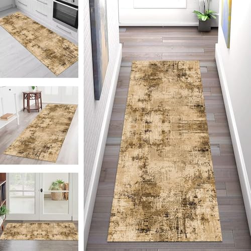 SGLGSTORE Teppich Läufer Flur Küche rutschfest Waschbar Schmutzfangmatte 110X450CM Teppichläufer Kücheläufer Hellbraun Teppichmatte Wohnzimmer Schlafzimmer Esszimmer Flurteppich Schmutzfangteppich von SGLGSTORE