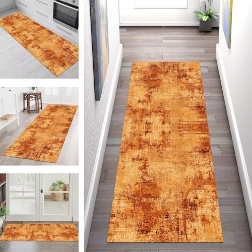 SGLGSTORE Teppich Läufer Flur Küche rutschfest Waschbar Schmutzfangmatte 110X450CM Teppichläufer Kücheläufer Orange Rot Teppichmatte Wohnzimmer Schlafzimmer Flurteppich Schmutzfangteppich von SGLGSTORE