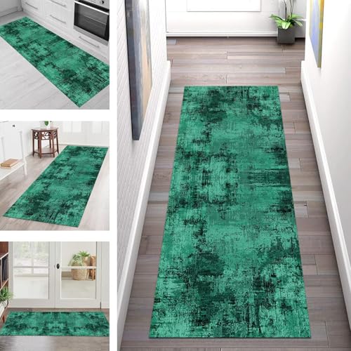 SGLGSTORE Teppich Läufer Flur Küche rutschfest Waschbar Schmutzfangmatte 110X500CM Teppichläufer Kücheläufer Grün Schwarz Teppichmatte Wohnzimmer Schlafzimmer Flurteppich Schmutzfangteppich von SGLGSTORE