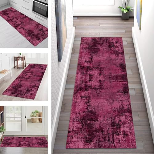 SGLGSTORE Teppich Läufer Flur Küche rutschfest Waschbar Schmutzfangmatte 110X500CM Teppichläufer Kücheläufer Rosa Schwarz Teppichmatte Wohnzimmer Schlafzimmer Esszimmer Flurteppich Schmutzfangteppich von SGLGSTORE
