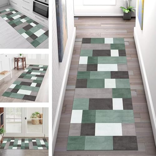 SGLGSTORE Teppich Läufer Flur Küche rutschfest Waschbar Schmutzfangmatte 120X150CM Teppichläufer Kücheläufer Grün Schwarz Teppichmatte Meterware Wohnzimmer Schlafzimmer Flurteppich Schmutzfangteppich von SGLGSTORE