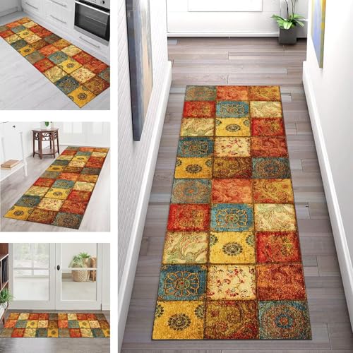 SGLGSTORE Teppich Läufer Flur Küche rutschfest Waschbar Schmutzfangmatte 120X350CM Teppichläufer Kücheläufer Mehrfarbig Teppichmatte Wohnzimmer Schlafzimmer Esszimmer Flurteppich Schmutzfangteppich von SGLGSTORE
