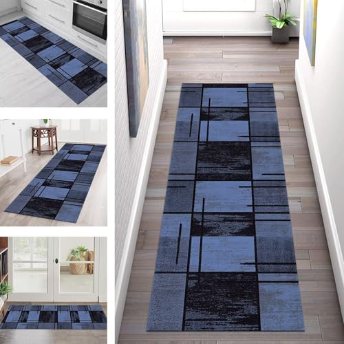 SGLGSTORE Teppich Läufer Flur Küche rutschfest Waschbar Schmutzfangmatte 120X400CM Teppichläufer Kücheläufer Blau Schwarz Teppichmatte Meterware Wohnzimmer Schlafzimmer Flurteppich Schmutzfangteppich SGLGSTORE Teppich Läufer Flur Küche rutschfest Waschbar Schmutzfangmatte 120X400CM Teppichläufer Kücheläufer Blau Schwarz Teppichmatte Meterware Wohnzimmer Schlafzimmer Flurteppich Schmutzfangteppich von SGLGSTORE