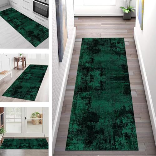 SGLGSTORE Teppich Läufer Flur Küche rutschfest Waschbar Schmutzfangmatte 120X400CM Teppichläufer Kücheläufer Grün Schwarz Teppichmatte Wohnzimmer Schlafzimmer Esszimmer Flurteppich Schmutzfangteppich von SGLGSTORE