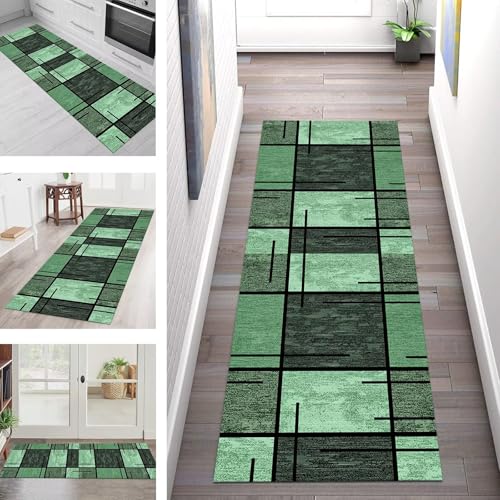 SGLGSTORE Teppich Läufer Flur Küche rutschfest Waschbar Schmutzfangmatte 120X450CM Teppichläufer Kücheläufer Grün Schwarz Teppichmatte Wohnzimmer Schlafzimmer Esszimmer Flurteppich Schmutzfangteppich von SGLGSTORE
