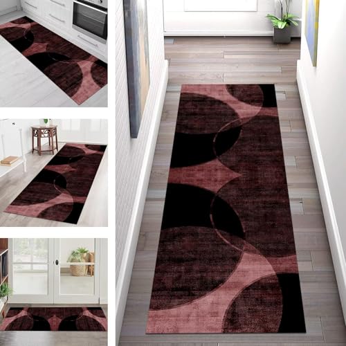SGLGSTORE Teppich Läufer Flur Küche rutschfest Waschbar Schmutzfangmatte 120X450CM Teppichläufer Kücheläufer Rot Schwarz Teppichmatte Wohnzimmer Schlafzimmer Esszimmer Flurteppich Schmutzfangteppich von SGLGSTORE