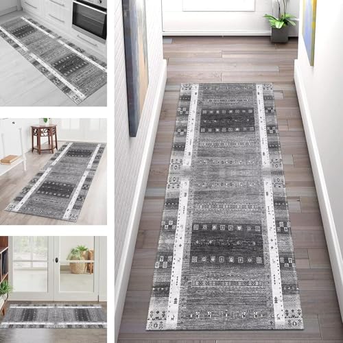 SGLGSTORE Teppich Läufer Flur Küche rutschfest Waschbar Schmutzfangmatte 40X250CM Teppichläufer Kücheläufer Grau Teppichmatte Wohnzimmer Schlafzimmer Esszimmer Flurteppich Schmutzfangteppich von SGLGSTORE