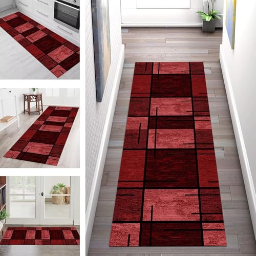 SGLGSTORE Teppich Läufer Flur Küche rutschfest Waschbar Schmutzfangmatte 40X450CM Teppichläufer Kücheläufer Rot Teppichmatte Meterware Wohnzimmer Schlafzimmer Esszimmer Flurteppich Schmutzfangteppich von SGLGSTORE