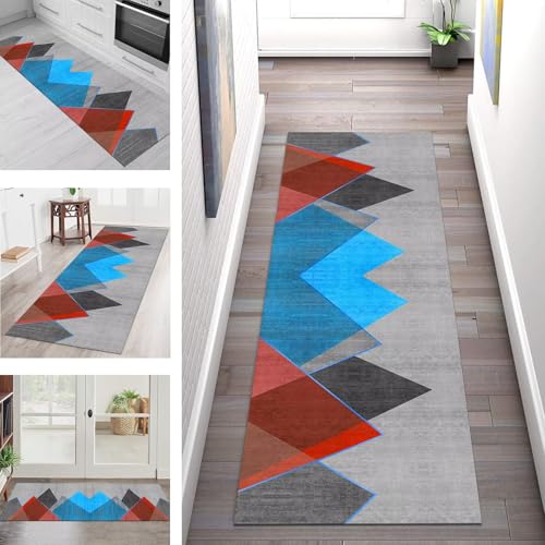 SGLGSTORE Teppich Läufer Flur Küche rutschfest Waschbar Schmutzfangmatte 40X90CM Teppichläufer Kücheläufer Blau Rot Grau Teppichmatte Wohnzimmer Schlafzimmer Esszimmer Flurteppich Schmutzfangteppich von SGLGSTORE