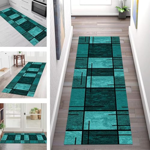 SGLGSTORE Teppich Läufer Flur Küche rutschfest Waschbar Schmutzfangmatte 40X90CM Teppichläufer Kücheläufer Cyan Teppichmatte Meterware Wohnzimmer Schlafzimmer Esszimmer Flurteppich Schmutzfangteppich von SGLGSTORE