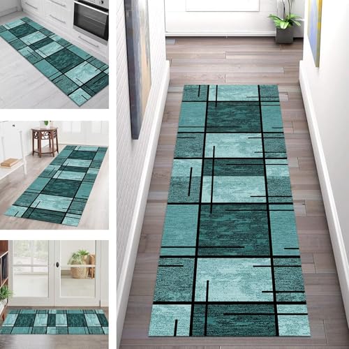 SGLGSTORE Teppich Läufer Flur Küche rutschfest Waschbar Schmutzfangmatte 40X90CM Teppichläufer Kücheläufer Cyan Teppichmatte Meterware Wohnzimmer Schlafzimmer Esszimmer Flurteppich Schmutzfangteppich von SGLGSTORE