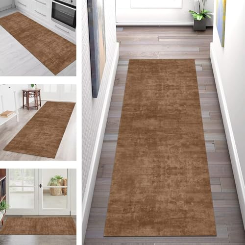 SGLGSTORE Teppich Läufer Flur Küche rutschfest Waschbar Schmutzfangmatte 44X120CM Teppichläufer Kücheläufer Dunkelbraun Teppichmatte Wohnzimmer Schlafzimmer Esszimmer Flurteppich Schmutzfangteppich von SGLGSTORE