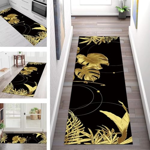 SGLGSTORE Teppich Läufer Flur Küche rutschfest Waschbar Schmutzfangmatte 44X120CM Teppichläufer Kücheläufer Schwarz Gelb Braun Teppichmatte Meterware Wohnzimmer Schlafzimmer Schmutzfangteppich von SGLGSTORE
