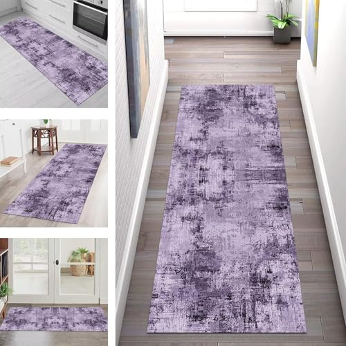 SGLGSTORE Teppich Läufer Flur Küche rutschfest Waschbar Schmutzfangmatte 50X100CM Teppichläufer Kücheläufer Violett Schwarz Teppichmatte Wohnzimmer Schlafzimmer Flurteppich Schmutzfangteppich von SGLGSTORE