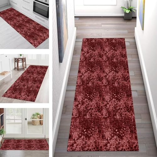 SGLGSTORE Teppich Läufer Flur Küche rutschfest Waschbar Schmutzfangmatte 50X150CM Teppichläufer Kücheläufer Rot Teppichmatte Meterware Wohnzimmer Schlafzimmer Esszimmer Flurteppich Schmutzfangteppich von SGLGSTORE