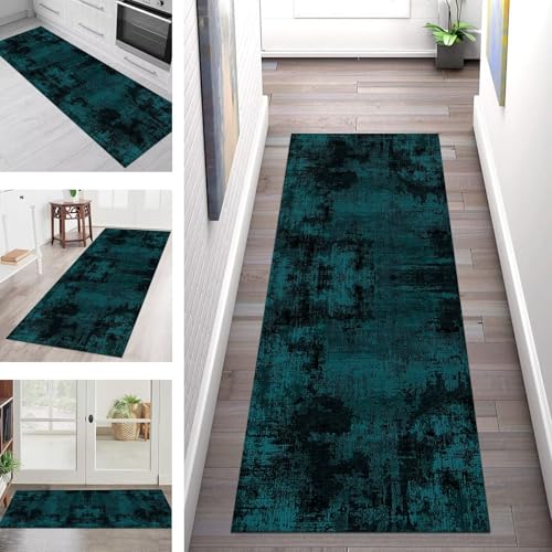 SGLGSTORE Teppich Läufer Flur Küche rutschfest Waschbar Schmutzfangmatte 50X50CM Teppichläufer Kücheläufer Cyan Schwarz Teppichmatte Wohnzimmer Schlafzimmer Esszimmer Flurteppich Schmutzfangteppich von SGLGSTORE