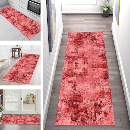 SGLGSTORE Teppich Läufer Flur Küche rutschfest Waschbar Schmutzfangmatte 60X100CM Teppichläufer Kücheläufer Rot Schwarz Teppichmatte Wohnzimmer Schlafzimmer Flurteppich Schmutzfangteppich von SGLGSTORE